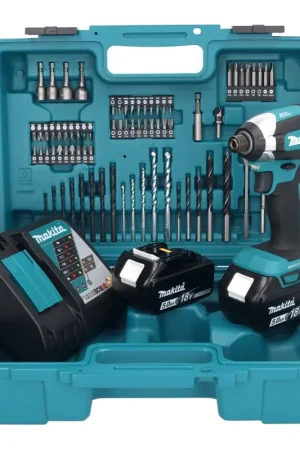 Must-Have Makita DTD 153 RTX1 clé à chocs sans fil 18 V 170 Nm 1/4" sans balais + 2 batteries 5,0 Ah + chargeur + jeu d'accessoires 74 pièces + mallette