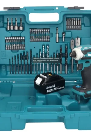 Seulement Aujourd'hui Makita DTD 171 F1X1 clé à chocs sans fil 18 V 180 Nm 1/4" sans balais + 1x batterie 3,0 Ah + jeu d'accessoires 74 pièces + mallette - sans chargeur