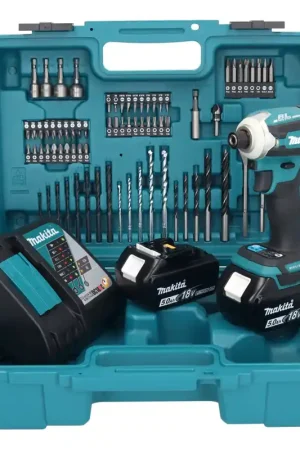 Nouvelle Collection Makita DTD 171 RTX1 clé à chocs sans fil 18 V 180 Nm 1/4" sans balais + 2 batteries 5,0 Ah + chargeur + jeu d'accessoires 74 pièces + mallette
