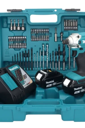 Marque Makita DTD156RFX1 Visseuse à percussion sans fil 155Nm 18V 1/4" + 2x Batteries 3,0Ah + Chargeur + Coffret + Set d'accessoires, 74 pcs.