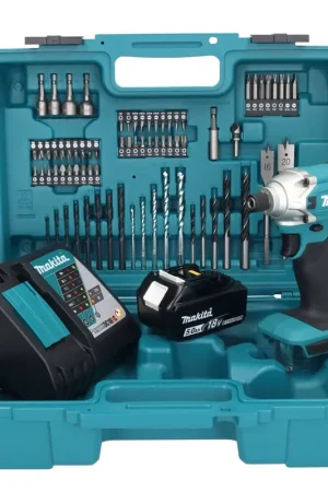 Solde Makita DTD156RT1X1 Visseuse à percussion sans fil 155Nm 18V 1/4" + 1x Batterie 5,0Ah + Chargeur + Coffret + Set d'accessoires, 74 pcs.