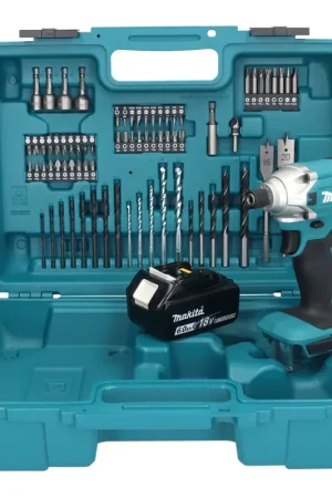 Livraison Express Makita DTD156G1X1 Visseuse à percussion sans fil 155Nm 18V 1/4" + 1x Batterie 6,0Ah + Coffret + Set d'accessoires, 74 pcs. - sans chargeur