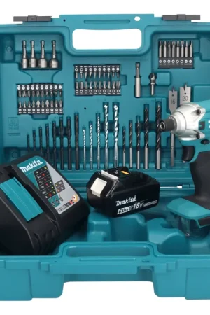 Makita DTD156RG1X1 Visseuse à percussion sans fil 155Nm 18V 1/4" + 1x Batterie 6,0Ah + Chargeur + Coffret + Set d'accessoires, 74 pcs. Solde