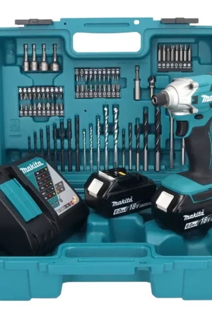 Makita DTD156RGX1 Visseuse à percussion sans fil 155Nm 18V 1/4" + 2x Batteries 6,0Ah + Chargeur + Coffret + Set d'accessoires, 74 pcs. Offre Limitée