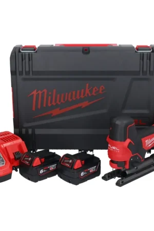 Scie sauteuse à batterie Milwaukee M18 FBJS-602X 18 V brushless + 2x batteries 6,0 Ah + chargeur + boîtier HD Réduction