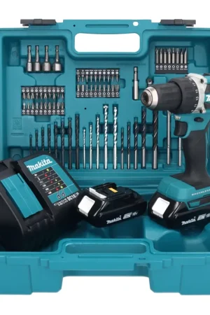 Makita DDF 484 SYX1 perceuse-visseuse sans fil 18 V 54 Nm + 2x batteries 1,5 Ah + chargeur + jeu d'accessoires 74 pièces + mallette Remise