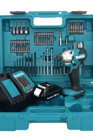 Makita DTD 156 SY1X1 clé à chocs sans fil 18 V 155 Nm 1/4" + 1x batterie 1,5 Ah + chargeur + jeu d'accessoires 74 pièces + mallette Livraison Express