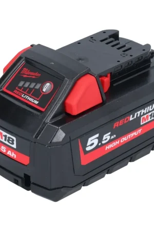 Prix Bas Milwaukee M18 HB 5,5 Batterie 18 V 5,5 Ah / 5500 mAh Li-Ion High Output ( 4932464712 ) avec indicateur de niveau de charge