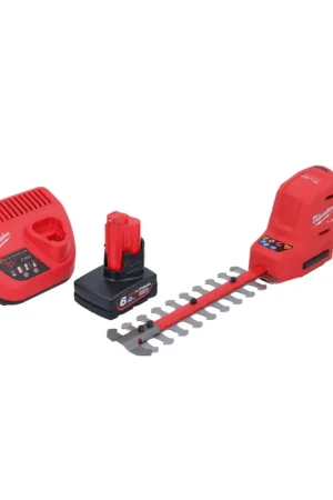 Cisaille à arbustes à batterie Milwaukee M12 FHT20-601 12 V 20 cm sans balai + 1x batterie 6,0 Ah + chargeur Super Prix