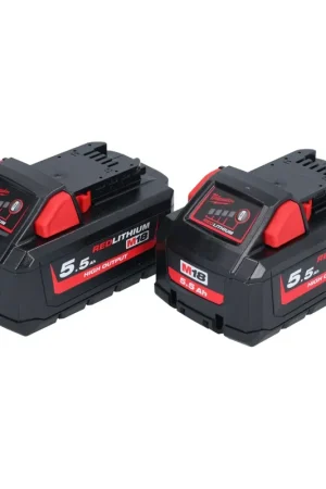 Milwaukee M18 HB 5,5 Kit batterie 2x 18 V 5,5 Ah / 5500 mAh Li-Ion High Output ( 2x 4932464712 ) avec indicateur de charge Prix Cassé