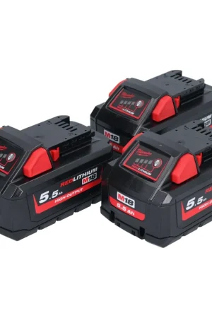 Usine Directe Milwaukee M18 HB 5,5 Kit batterie 3x 18 V 5,5 Ah / 5500 mAh Li-Ion High Output ( 3x 4932464712 ) avec indicateur de charge