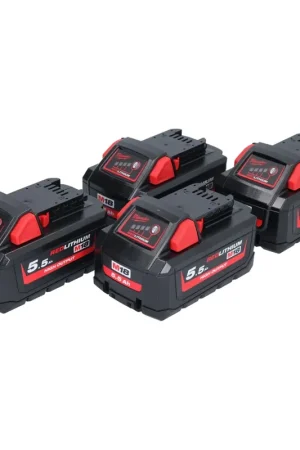 Milwaukee M18 HB 5,5 Kit batterie 4x 18 V 5,5 Ah / 5500 mAh Li-Ion High Output ( 4x 4932464712 ) avec indicateur de charge Seulement Aujourd'hui