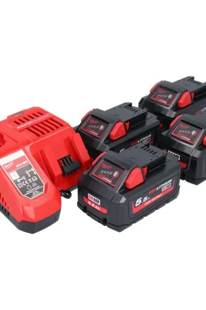 Milwaukee M18 NRG-554 Battery Starter Set High Output 18 V + 4x Battery 5,5 Ah ( 4x 4932464712 ) + M12-18 FC Charger ( 4932451079 ) Commande En Gros