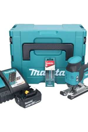 Nouvel Arrivage Makita DJV 181 RT1J Scie sauteuse sans fil 18 V Brushless + 1x batterie 5,0 Ah + chargeur + 5 pcs. set de lames de suture + Makpac
