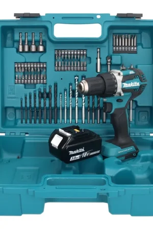Expédié Aujourd'hui Makita DDF 484 F1X1 perceuse-visseuse sans fil 18 V 54 Nm + 1x batterie 3,0 Ah + jeu d'accessoires 74 pièces + mallette - sans chargeur