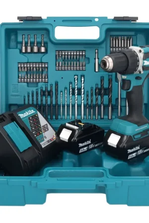 Makita DDF 484 RTX1 perceuse-visseuse sans fil 18 V 54 Nm + 2x batteries 5,0 Ah + chargeur + jeu d'accessoires 74 pièces + mallette Offre Limitée