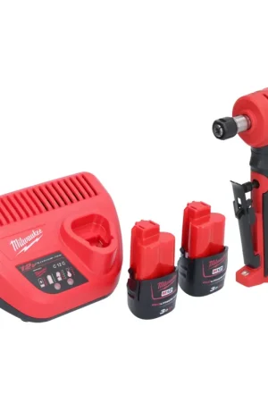 Offre Du Jour Meuleuse droite Milwaukee M12 FDGA-302 coudée 12 V 6 / 8 mm sans balais + 2x batterie 3,0 Ah + chargeur