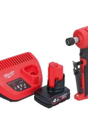 Milwaukee M12 FDGA-401 Meuleuse droite inclinée 12 V 6 / 8 mm Brushless + 1x Batterie 4,0 Ah + Chargeur de batterie Marque