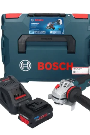 Promotion Bosch GWS 18V-10 SC Meuleuse angulaire sans fil 18 V 125 mm Brushless + 1x batterie ProCORE 8,0 Ah + chargeur + L-Boxx