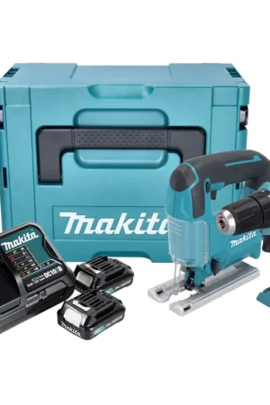 Makita CLX 237 SAJ Kit spécial batterie DF 333 D Perceuse-visseuse à percussion sans fil + JV 101 D Scie sauteuse sans fil + 2x batterie 2,0 Ah + chargeur + Makpac Usine Directe