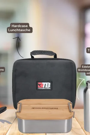Nouvelle Collection Toolbrothers Fan boîte à déjeuner avec sac de transport étanche inoxydable avec couvercle en bambou 1200 ml + gourde en acier inoxydable 600 ml + 4 en 1 couverts multifonctions