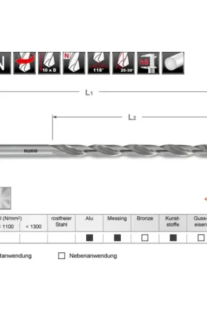 Réduction RUKO Foret hélicoïdal DIN 340 Type N d. nominal 10,5 mm ( 4000601010 )