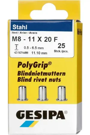 Bon Plan GESIPA Ecrou à sertir en aveugle PolyGrip(R) tige de rivet d x l 11 x 20 mm M8 ( 4000813827 )