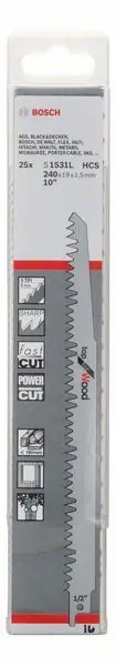 BOSCH Lame de scie sabre S 1531 L S 1531 L Longueur 240 mm Largeur 19 mm ( 8000343731 ) Vente Directe