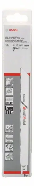 Jusqu'à Épuisement Des Stocks BOSCH Lame de scie sabre S 1122 VF S 1122 VF Longueur 225 mm Largeur 19 mm ( 8000343738 )