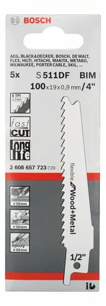 BOSCH Lame de scie sabre S 511 DF S 511 DF Longueur 100 mm Largeur 19 mm ( 8000343746 ) Produit De Marque