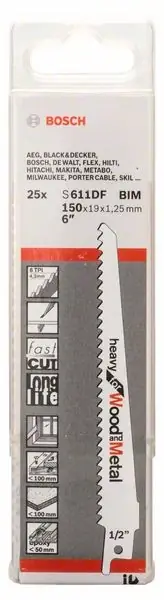 BOSCH Lame de scie sabre S 611 DF S 611 DF Longueur 150 mm Largeur 19 mm ( 8000343748 ) Jusqu'à Épuisement Des Stocks