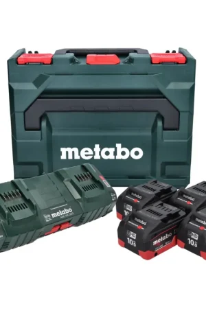 Metabo Kit de base - 4x Batteries Li-Power 18 V 10,0 Ah CAS Li-Ion (685143590) + Chargeur double DUO ASC 145 + metaBOX Dernière Chance