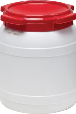 Fût à col large ( 9000450101 ) 15,0 l PE blanc avec couvercle rouge Ouverture de remplissage-Ø 204 mm Satisfait Ou Remboursé