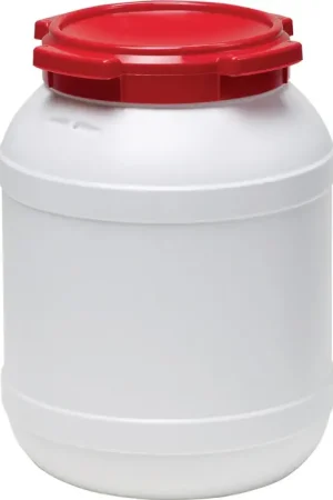 Fût à col large ( 9000450103 ) 26,0 l PE blanc avec couvercle rouge Ouverture de remplissage-Ø 203 mm Marque