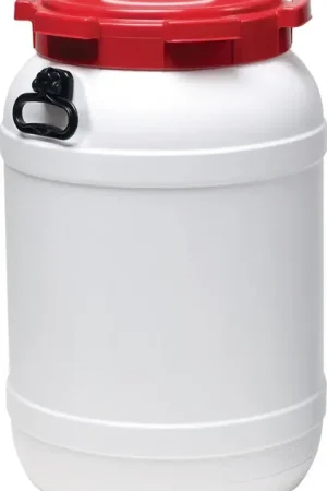 Fût à col large ( 9000450105 ) 68,0 l PE blanc avec couvercle rouge Ouverture de remplissage-Ø 282 mm Must-Have