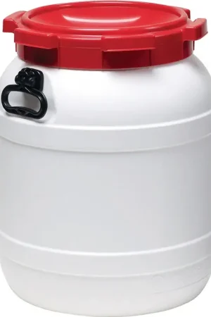 Vente Flash Fût à col large ( 9000450104 ) 55,0 l PE blanc avec couvercle rouge Ouverture de remplissage-Ø 282 mm