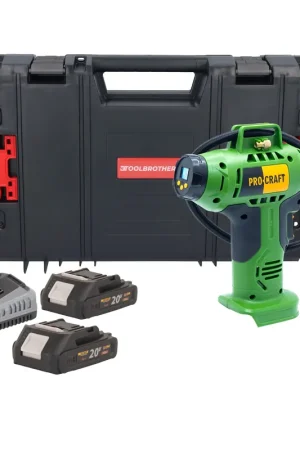 Pas Cher Procraft LK20 Compresseur sur batterie 20 V 11 bar + 2x batterie 2,0 Ah + chargeur + boîte à outils RHINO