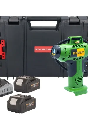 Remise Procraft LK20 Compresseur sur batterie 20 V 11 bar + 2x batterie 4,0 Ah + chargeur + boîte à outils RHINO