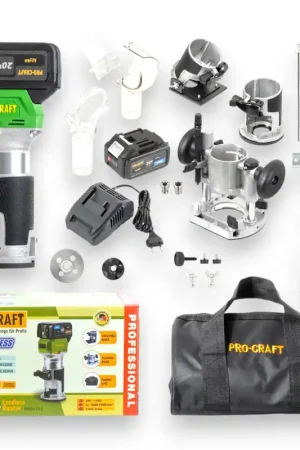 Procraft POB24-1B-F Fraiseuse multifonctions sans fil 20 V 6 / 8 mm Brushless + 1x batterie 4,0 Ah + chargeur + accessoires 3 en 1 + sacoche Prix Réduit