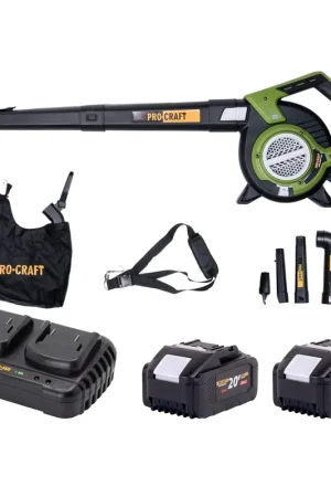 Procraft VB20 Souffleur et aspirateur de feuilles à batterie 40 V ( 2x 20 V ) Brushless + 2x batterie 8,0 Ah + chargeur double Dernière Chance