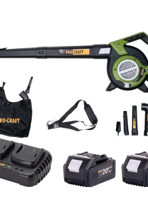 Procraft VB20 Souffleur et aspirateur de feuilles à batterie 40 V ( 2x 20 V ) Brushless + 2x batterie 4,0 Ah + chargeur double Achat Immédiat