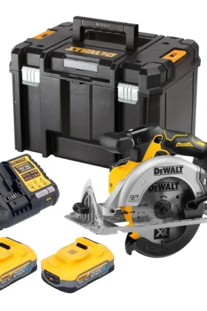 DeWalt DCS 565 H2T Scie circulaire portative sans fil 18 V 165 mm Brushless + 2x batterie Powerstack 5,0 Ah + chargeur + TSTAK Prix Choc