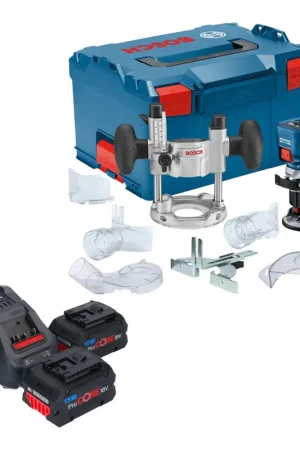 Fraiseuse d'arêtes sans fil Bosch GKF 18V-8 Professional 18 V 8,0 mm sans balais + 2 batteries ProCORE 5,5 Ah + chargeur + unité de plongée + L-Boxx Meilleure Vente