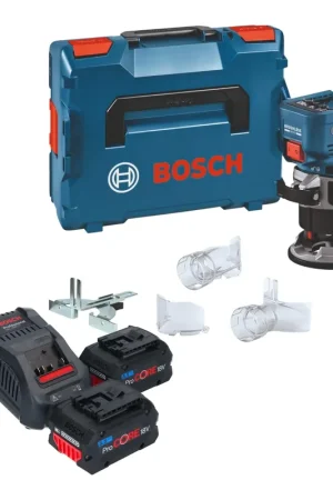 Fraiseuse de chants Bosch GKF 18V-8 Professional 18 V 8,0 mm sans balais + 2 batteries ProCORE 5,5 Ah + chargeur + L-Boxx Réduction