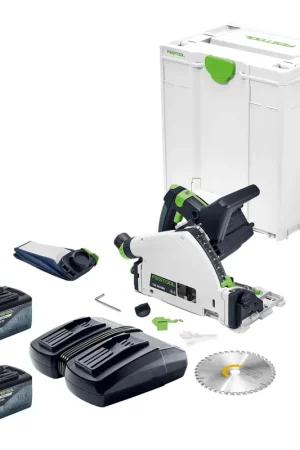 Scie plongeante sans fil Festool TSC 55 KEB-Basic 18 / 36 V 160 mm Brushless + 2 batteries 5,0 Ah + double chargeur + Systainer Authentique