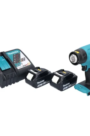 Vente Directe Makita DHG 180 RM Pistolet air chaud sans fil 18 V 550 C + 2x batterie rechargeable 4,0 Ah + kit chargeur