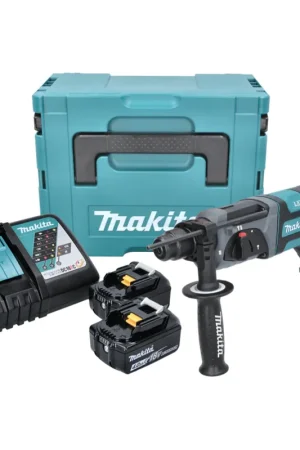 Makita DHR 241 18 V Li-Ion Perforateur-Burineur sans fil SDS-Plus avec Boîtier Makpac + 2x Batteries BL 1840 4,0 Ah + Chargeur rapide DC 18 RC Prix Cassé