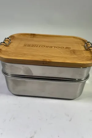 Toolbrothers Fan boîte à pain en acier inoxydable avec 2 étages et couvercle en bambou 1340 ml Satisfait Ou Remboursé