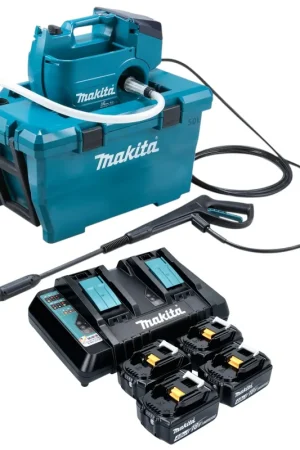 Makita DHW 080 PM4K Nettoyeur haute pression sur batterie 36 V ( 2x 18 V ) 80 bar 380 l/h Brushless + 4x batterie 4,0 Ah + chargeur double Soldes