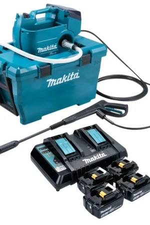 Makita DHW 080 PT4K Nettoyeur haute pression sur batterie 36 V ( 2x 18 V ) 80 bar 380 l/h Brushless + 4x batterie 5,0 Ah + chargeur double Livraison Express